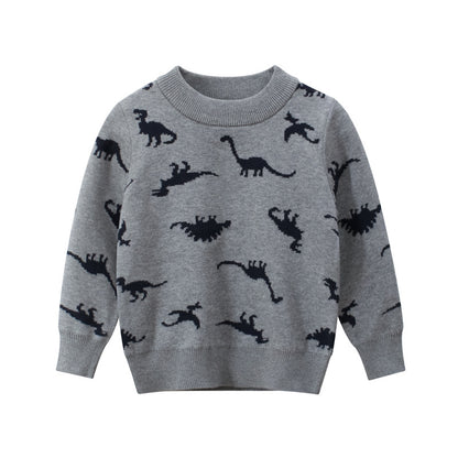 Boys Dinosaur Knit Sweater – Soft Crewneck Pullover for Toddler & Kids