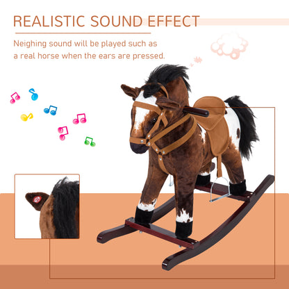 Rocking Horse Plush Ride-On Toy with Nursery Rhyme Music – 18-36 Months, Light Brown/White