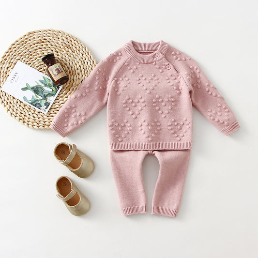Heart Knit Baby Girl Sweater & Pants Set – Cozy Cotton 2-Piece Outfit for Babies & Toddlers