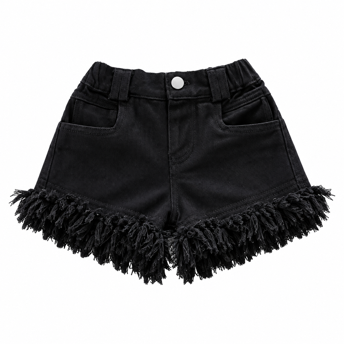 Fringe Hem High-Waisted Denim Shorts for Girls