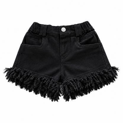 Fringe Hem High-Waisted Denim Shorts for Girls