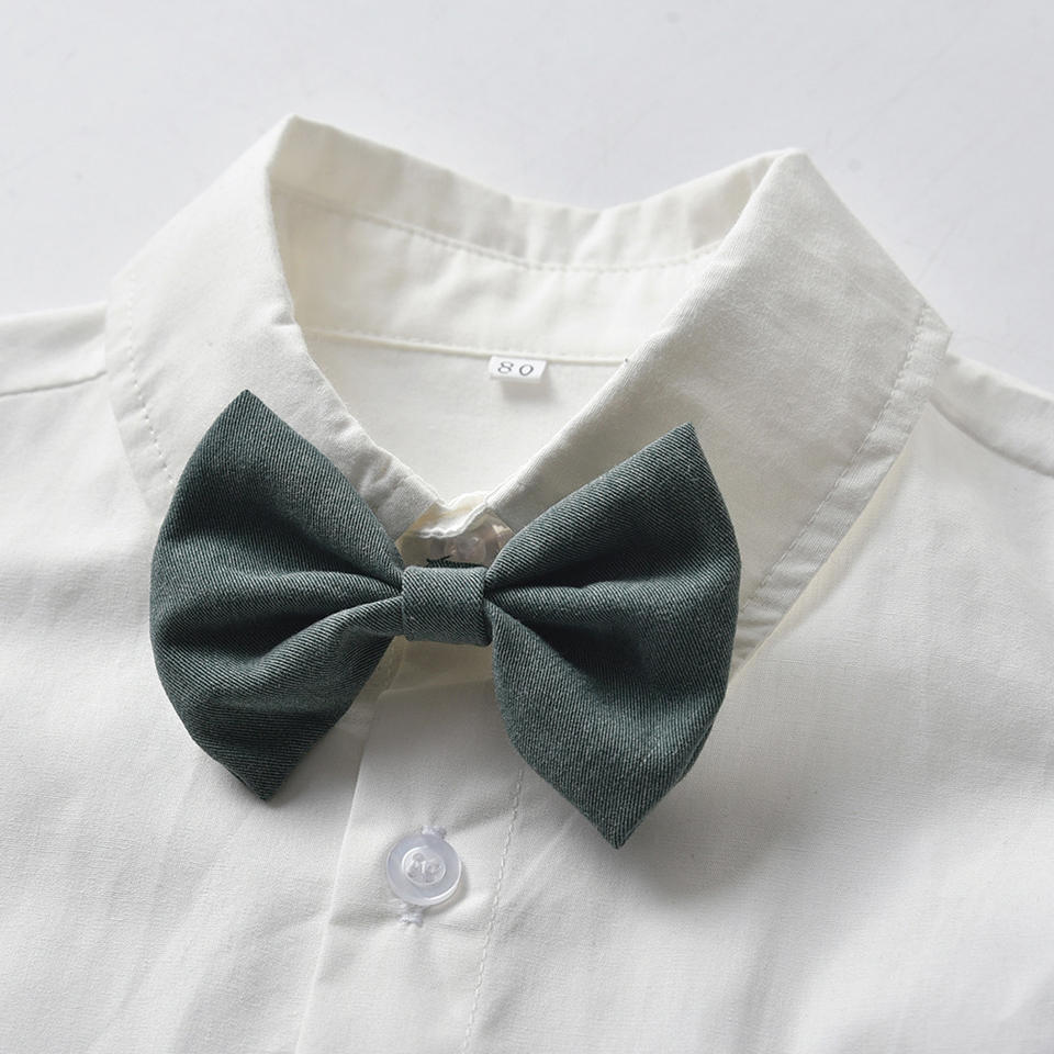 Toddler & Little Boys' White Shirt & Suspender Shorts Gentleman Set – Bow Tie & Houndstooth Braces, Sizes 3 Months–6 Years