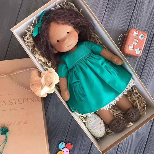 Handmade Curly Girl Plush Doll – 30cm Velvet Stuffed Toy with Clothes