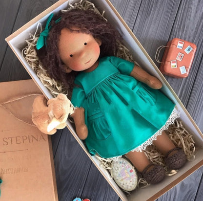 Handmade Curly Girl Plush Doll – 30cm Velvet Stuffed Toy with Clothes