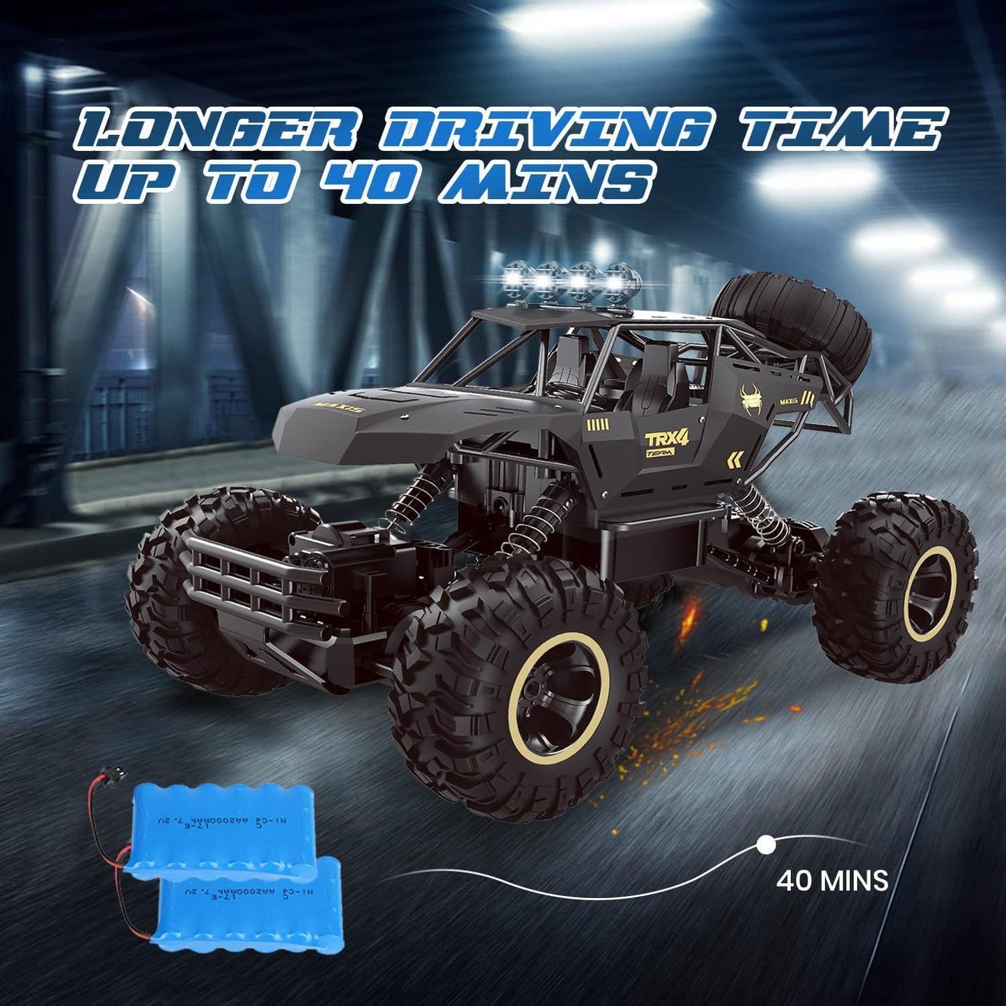 RC Rock Crawler 4WD Off-Road Truck with LED Lights & Rechargeable Batteries