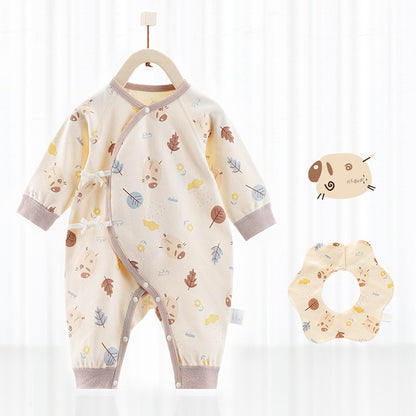 Cotton Wrap-Style Baby Romper with Matching Bib – Soft One-Piece for Newborns (0-6 Months)