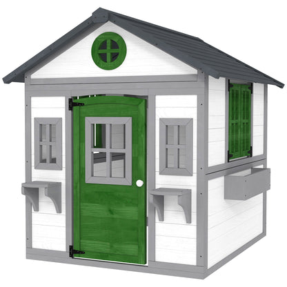 Wooden Outdoor Playhouse for Kids – Doors, Windows & Planter Boxes, Ages 3-8, White