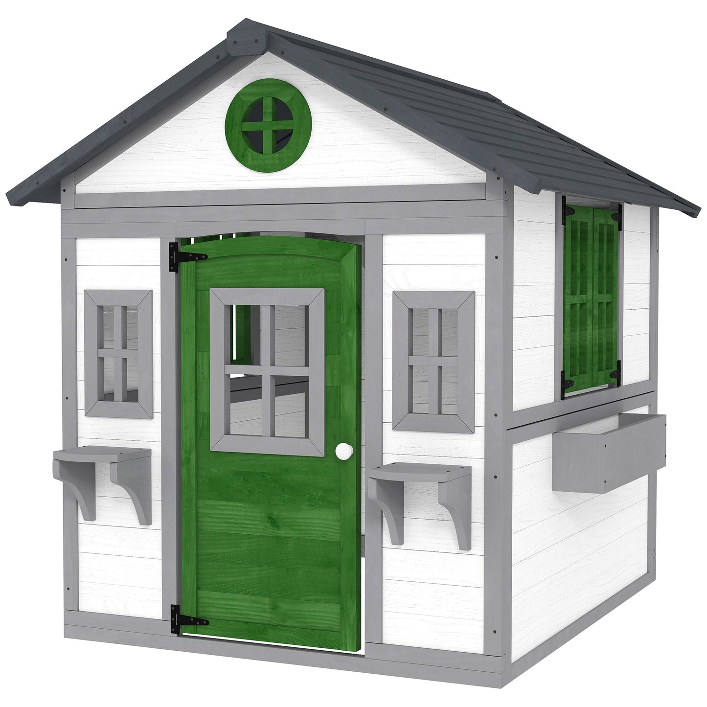 Wooden Outdoor Playhouse for Kids – Doors, Windows & Planter Boxes, Ages 3-8, White