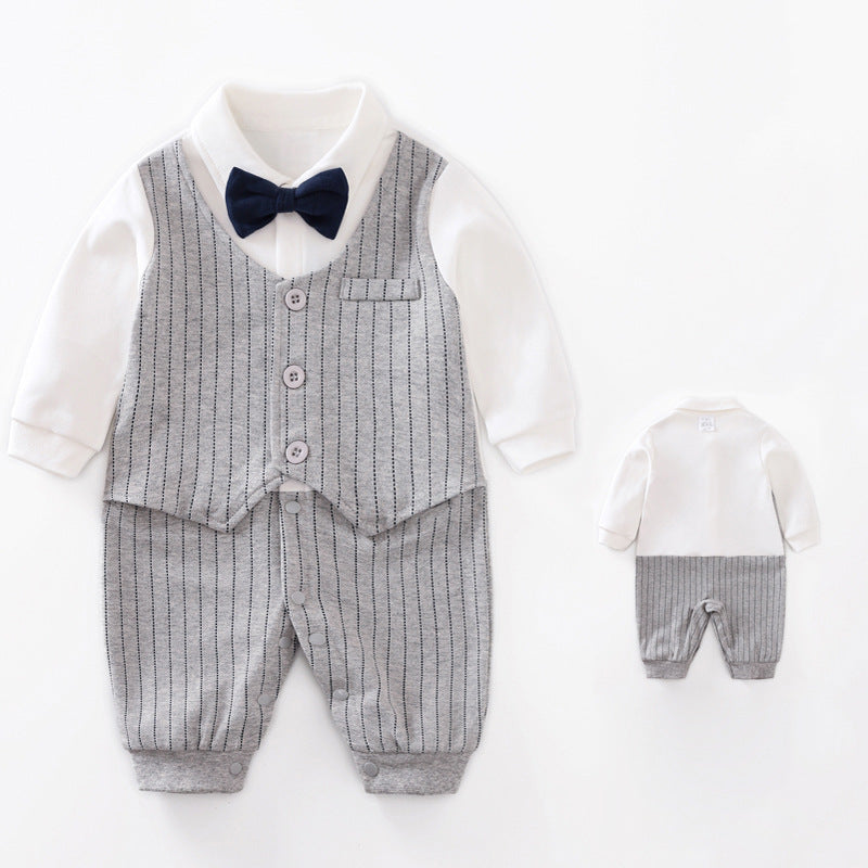 Baby Boy Dressy Romper Onesie (Long Sleeve) – Korean-Style “Little Gentleman” Outfit