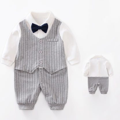 Baby Boy Dressy Romper Onesie (Long Sleeve) – Korean-Style “Little Gentleman” Outfit