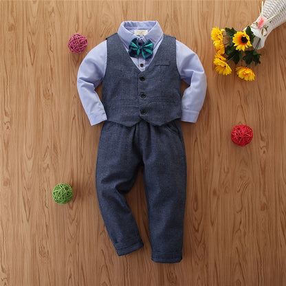 Boys' 3-Piece Dress Shirt, Waistcoat & Trouser Suit Set | Toddler & Kids Gentleman Outfit with Bow Tie
