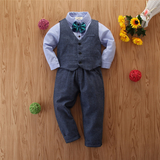 Boys' 3-Piece Dress Shirt, Waistcoat & Trouser Suit Set | Toddler & Kids Gentleman Outfit with Bow Tie
