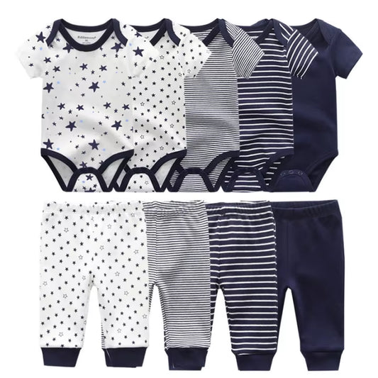 9 Pcs/Lot Unisex Newborn Bodysuits+Pants Clothing Sets Cartoon Cotton Baby Boy Girl Clothes