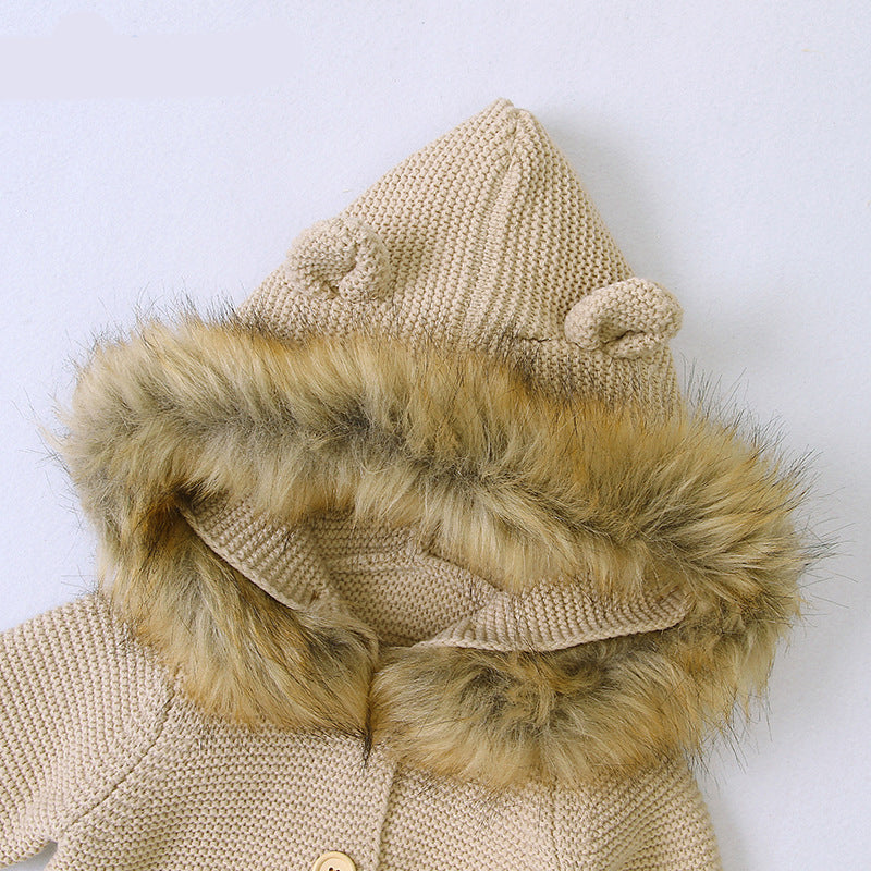 Bear-Ear Hooded Knit Cardigan Coat