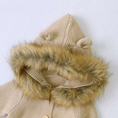 Bear-Ear Hooded Knit Cardigan Coat
