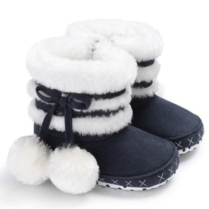 Pom Pom Faux Fur Baby Winter Booties with Anti-Slip Sole