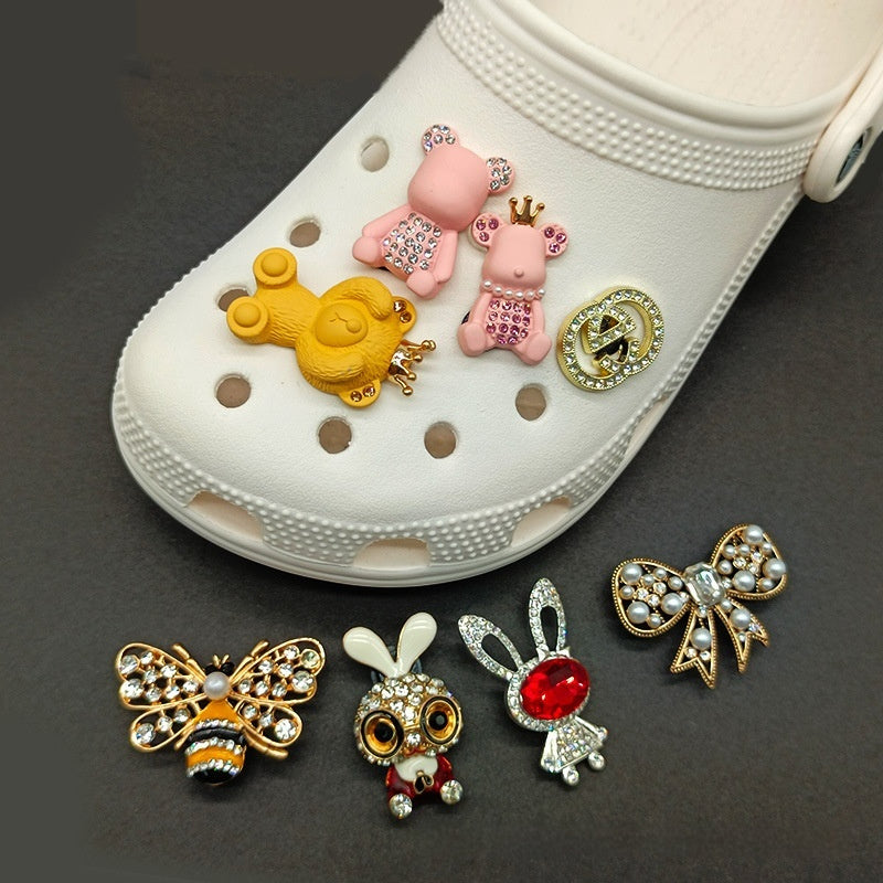 Rhinestone & Pearl Shoe Charms (Metal) – Snap-In Shoe Ornament for Clog-Style Shoes
