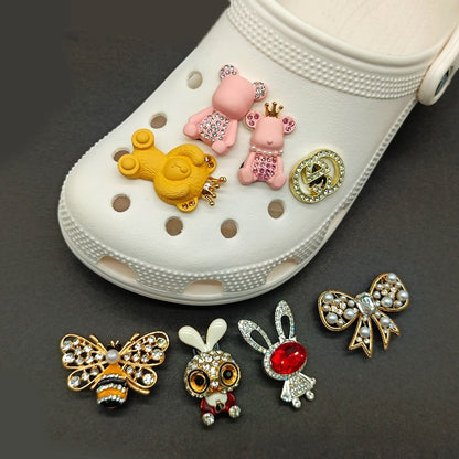 Rhinestone & Pearl Shoe Charms (Metal) – Snap-In Shoe Ornament for Clog-Style Shoes