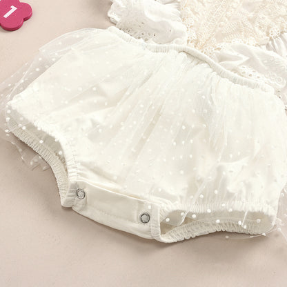 Lace Baby Girl Romper Dress with Flutter Sleeves – Soft Cotton Outfit (0–24 Months)