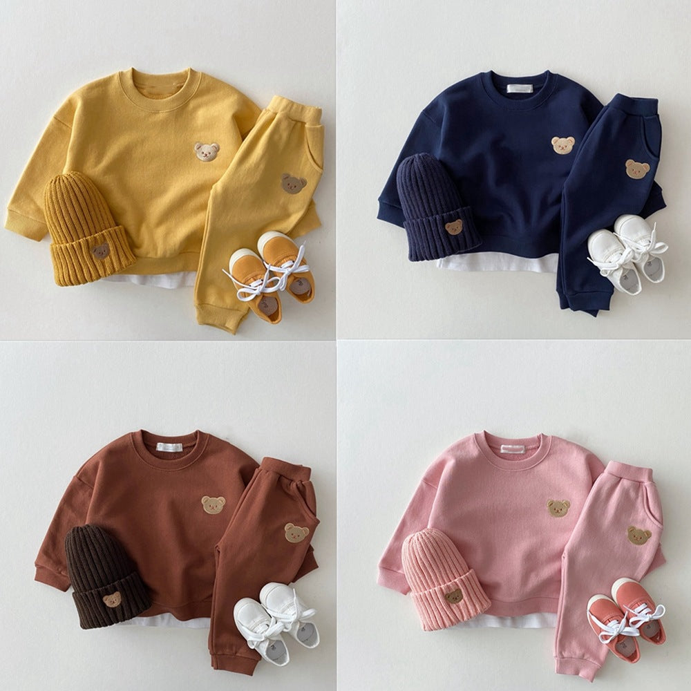 Baby Bear Embroidered Sweatshirt & Pants Set – Soft Cotton Two-Piece Outfit