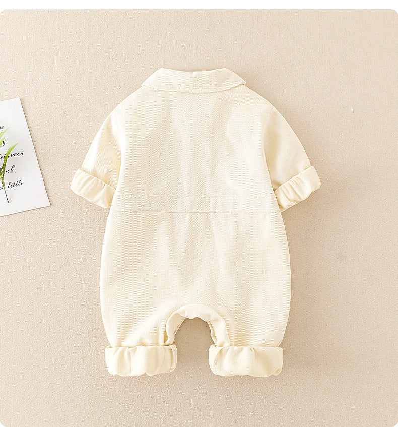 Baby Denim Jumpsuit with Teddy Bear – High-Quality Cotton Romper for Infants