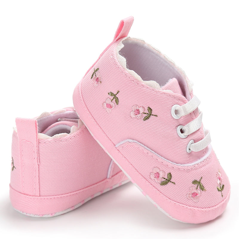 Floral Canvas Baby Shoes with Elastic Closure (Soft Sole)