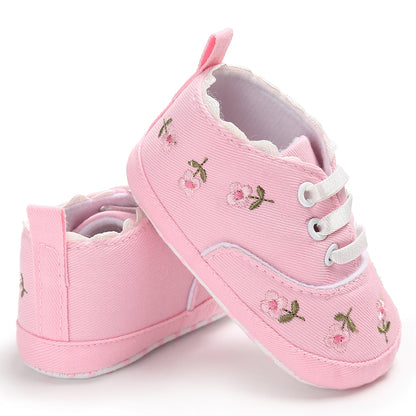 Floral Canvas Baby Shoes with Elastic Closure (Soft Sole)