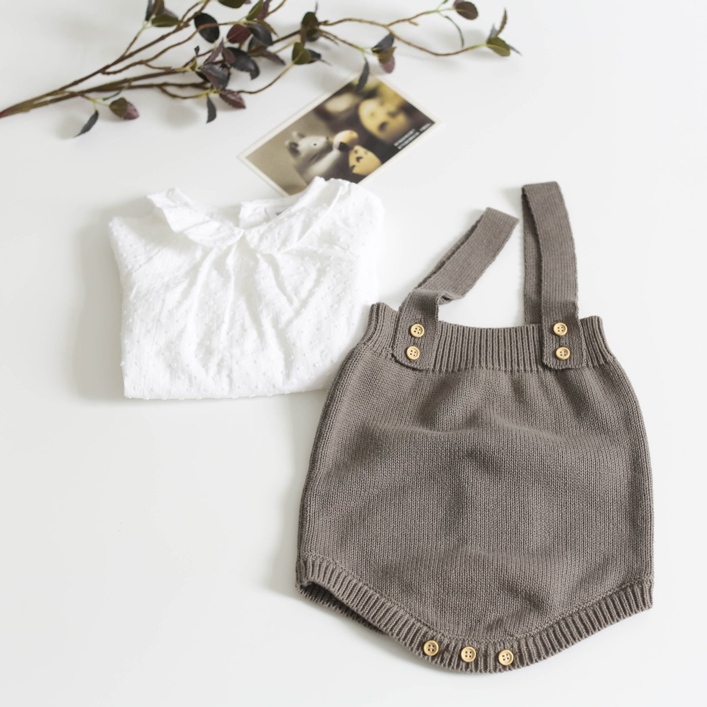 Soft Cotton Baby Knit Suspender Romper (0–24 Months)