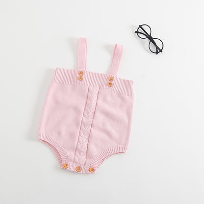 Cable-Knit Baby Romper Bloomers – Soft Cotton Buttoned One-Piece for Little Girls