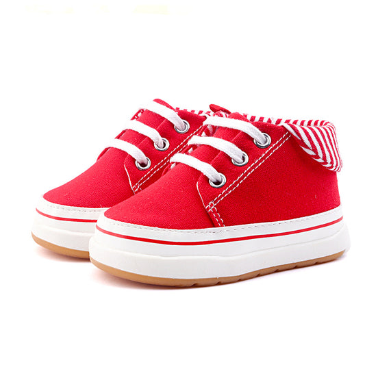 High-Top Canvas Sneakers for Baby & Toddler – Lace-Up Soft Sole First Walker Shoes