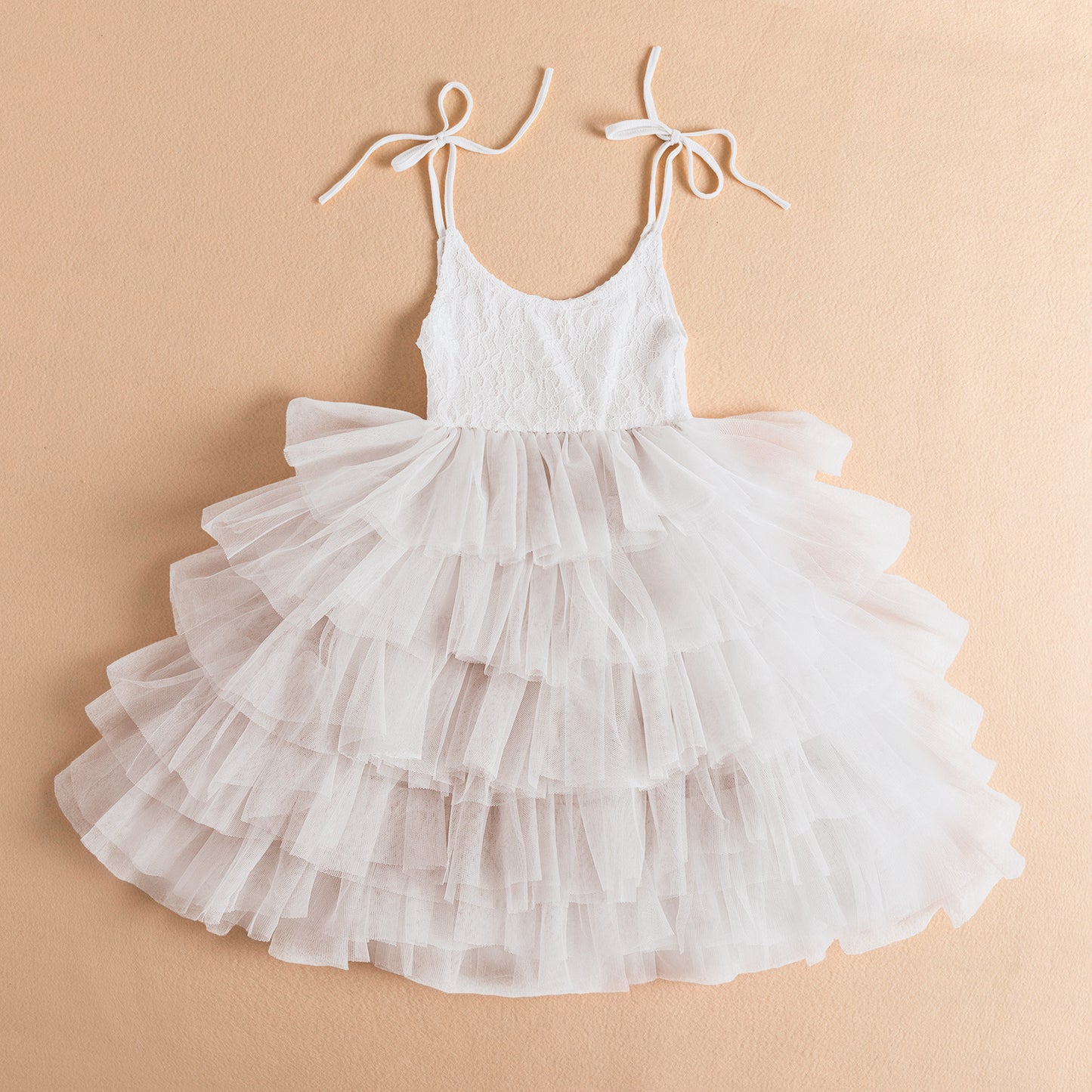 Lace Bodice Tiered Tulle Party Dress – Girls' Special Occasion Dress in Blush, White & More