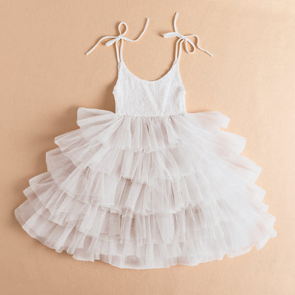 Lace Bodice Tiered Tulle Party Dress – Girls' Special Occasion Dress in Blush, White & More