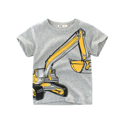 Boys' Graphic Cotton Tee – Short-Sleeve Dinosaur & Excavator Print T-Shirt for Toddlers & Little Boys (2–8 Years)