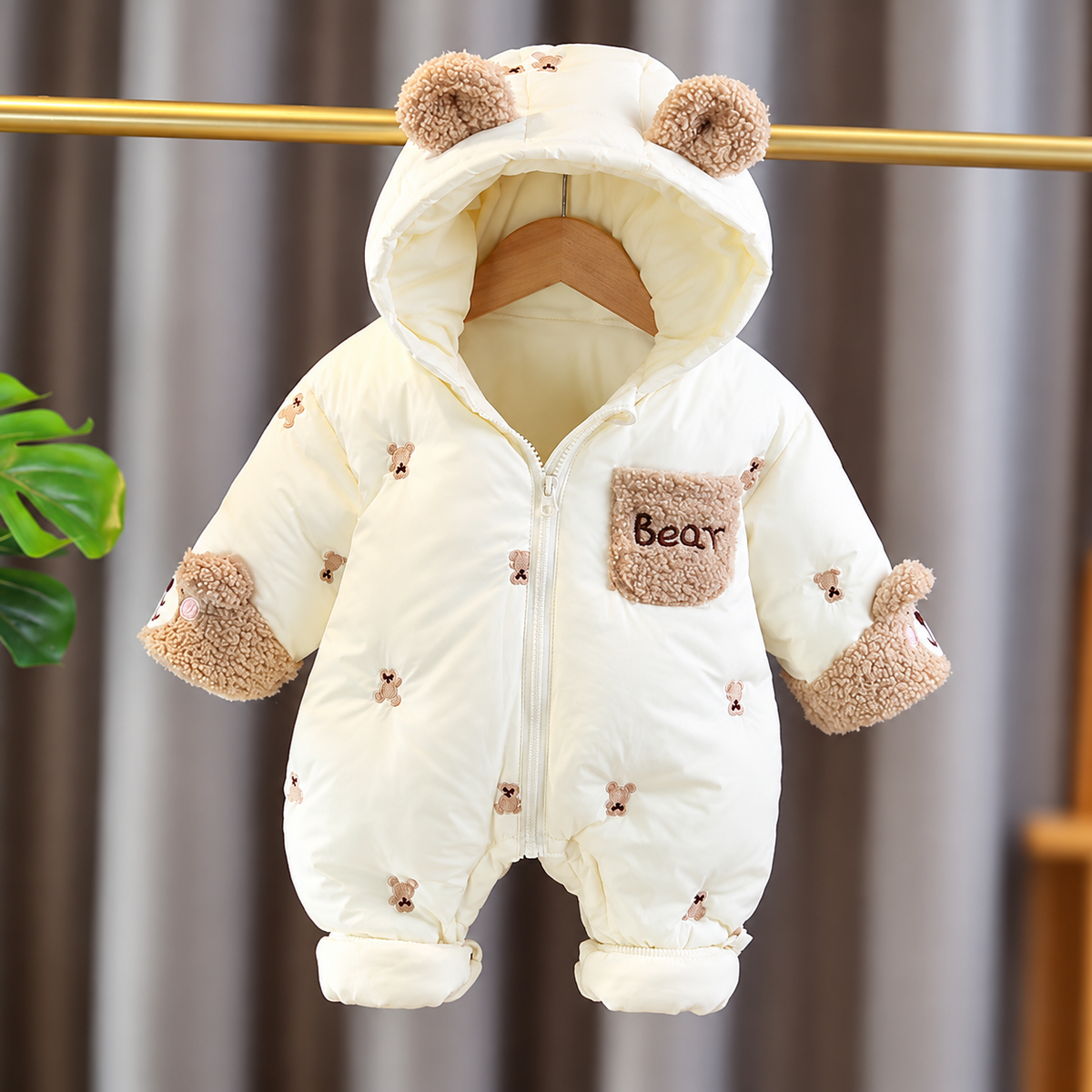 Bear Ear Puffer Hooded Romper for Babies
