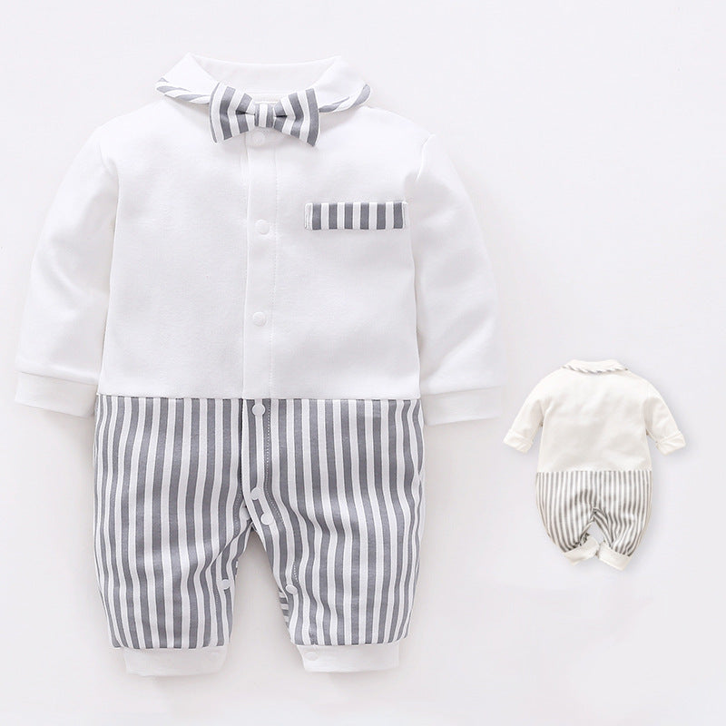 Baby Boy Dressy Romper Onesie (Long Sleeve) – Korean-Style “Little Gentleman” Outfit