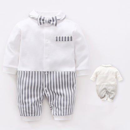 Baby Boy Dressy Romper Onesie (Long Sleeve) – Korean-Style “Little Gentleman” Outfit