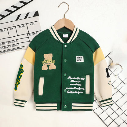 Toddler Unisex Varsity Embroidered Letter Jacket – Soft, Sporty & Play-Ready