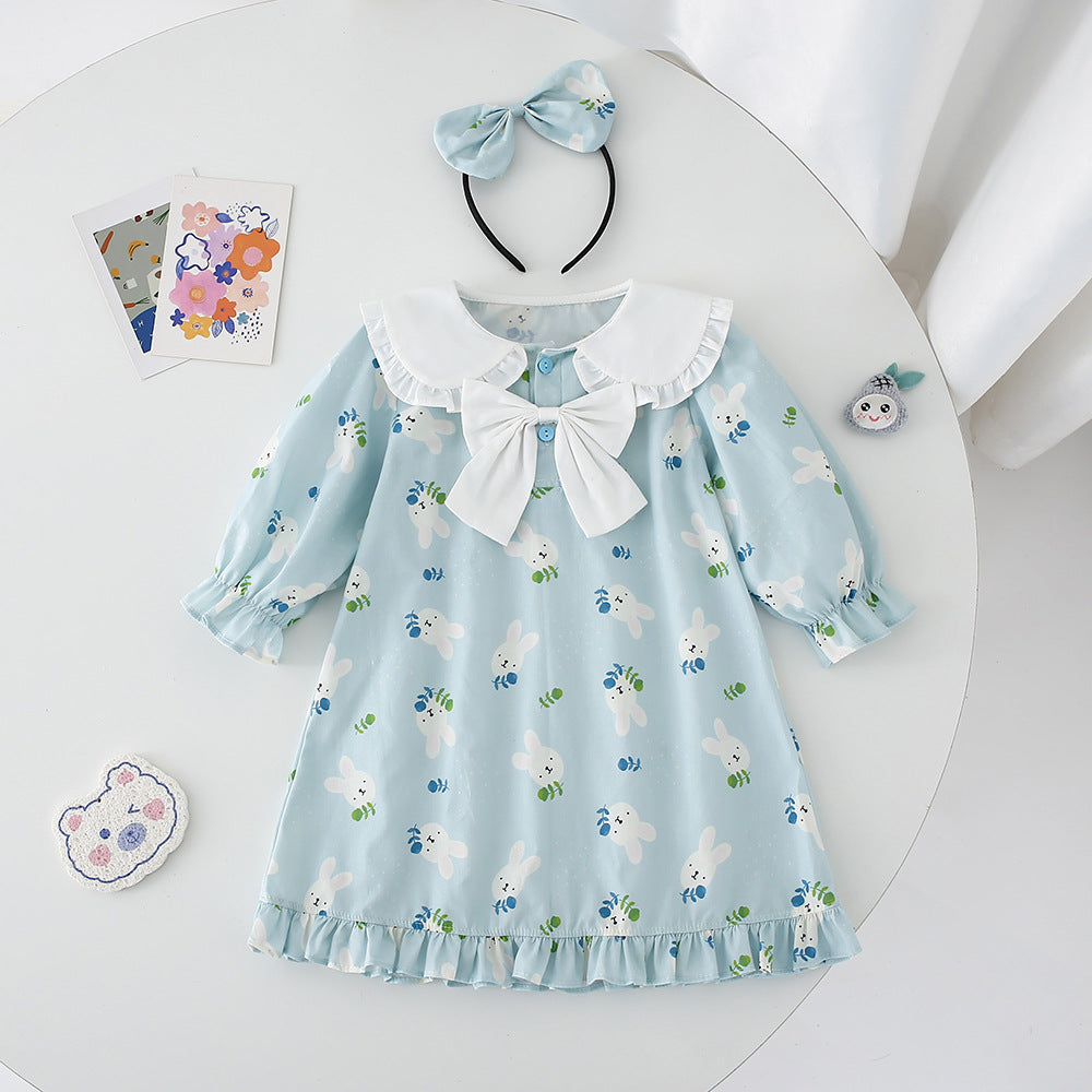 Blue Bunny Print Ruffle Collar Romper and Dress Set with Headband – Baby & Toddler Girl