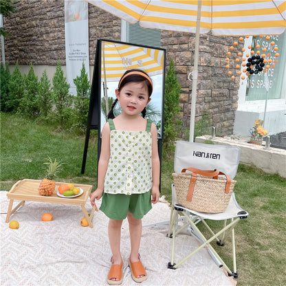 Toddler Girl Green Daisy Cami Top & Solid Shorts Set