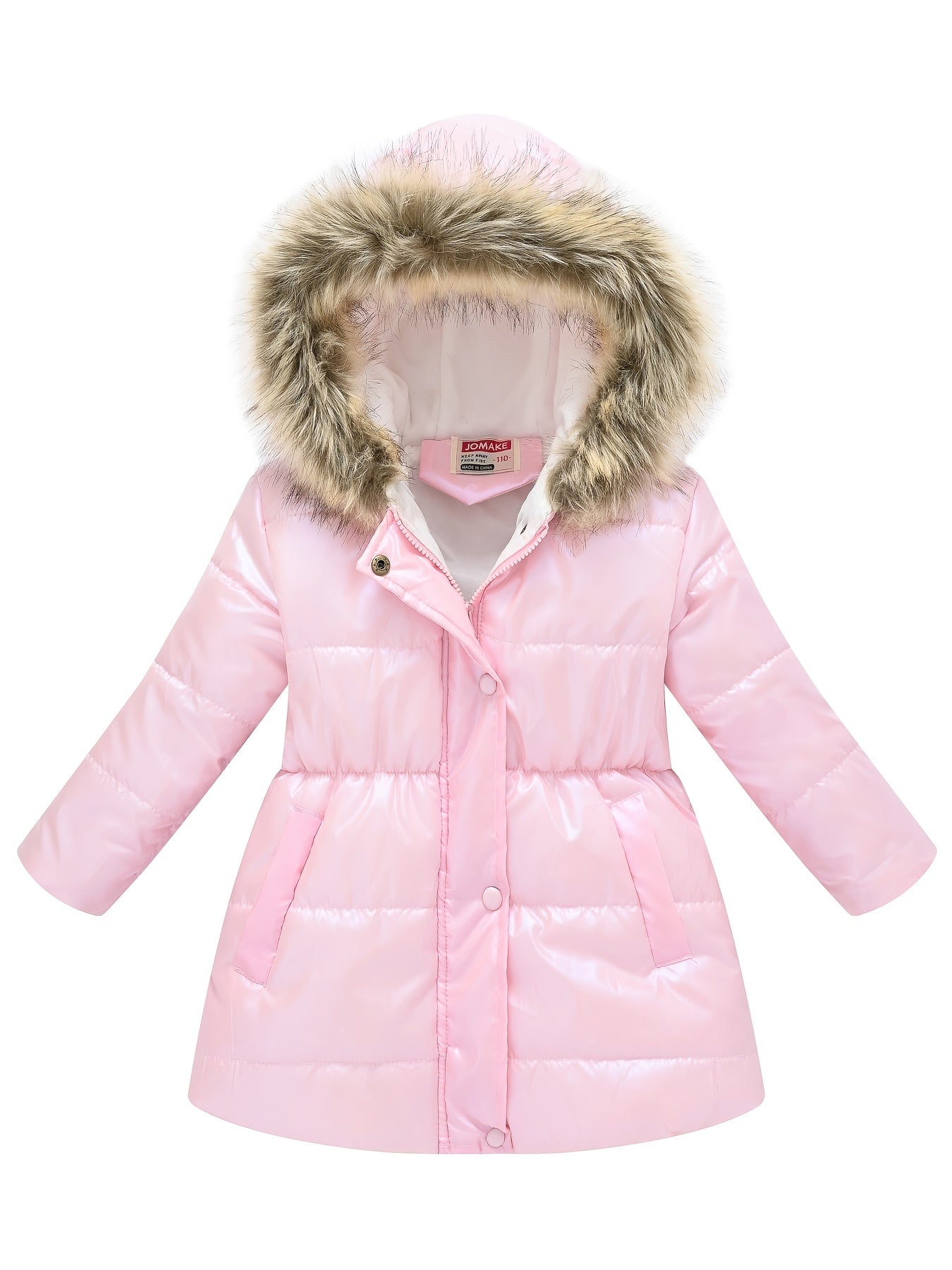 Girls’ Mid-Length Puffer Coat with Faux-Fur Hood (Winter Jacket)