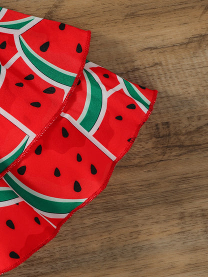Watermelon Ruffle Bodysuit, Skirt & Bow Headband Set