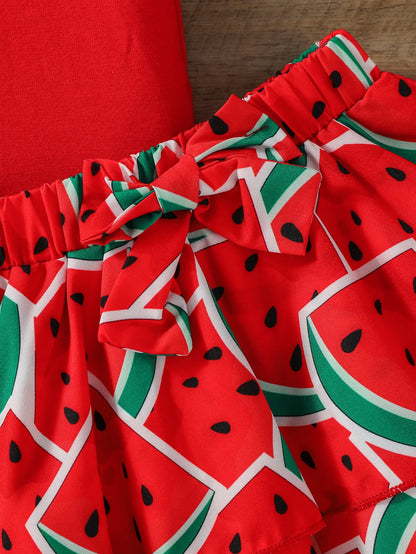 Watermelon Ruffle Bodysuit, Skirt & Bow Headband Set