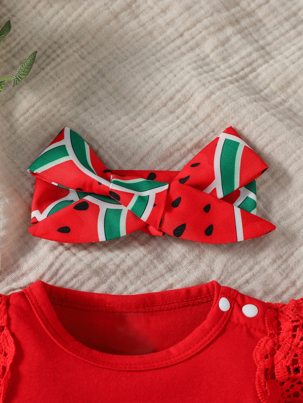Watermelon Ruffle Bodysuit, Skirt & Bow Headband Set