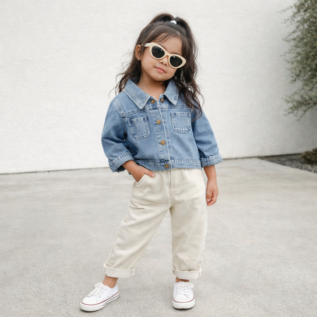 Baby Denim Jacket with Double Pockets – Soft Cotton Button Jacket (Ages 6–24 Months)