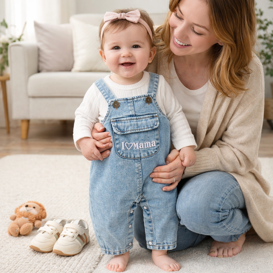 Baby Denim Overalls Set with Long-Sleeve Ribbed Top – 2-Piece Outfit for Newborns (0–9 Months)