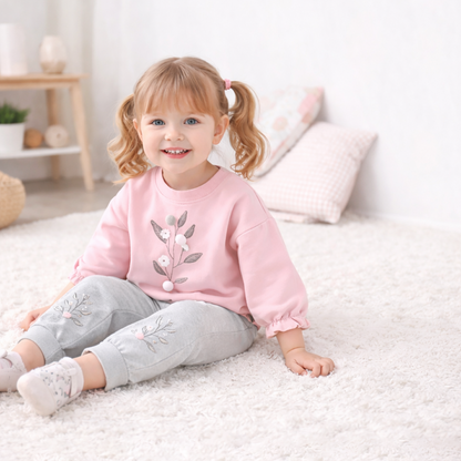Baby Girl Floral Sweatshirt & Jogger Set (2-Piece) – Soft Cotton Pullover Outfit