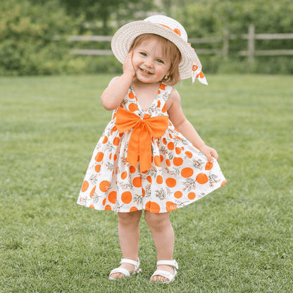 Baby Girl Polka Dot & Floral Print Sleeveless Dress with Sun Hat – Bow Back, Sizes 6 Months–4 Years