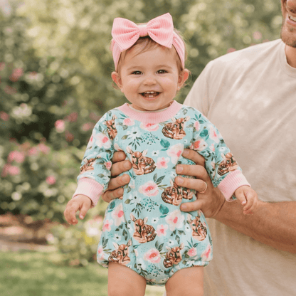 Baby Girl Printed Sweatshirt Bubble Romper & Bow Headband Set – Long Sleeve, Sizes Newborn–24 Months