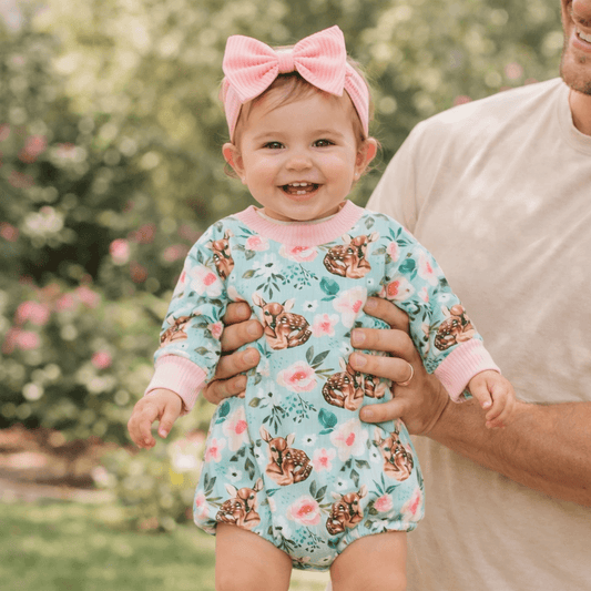 Baby Girl Printed Sweatshirt Bubble Romper & Bow Headband Set – Long Sleeve, Sizes Newborn–24 Months