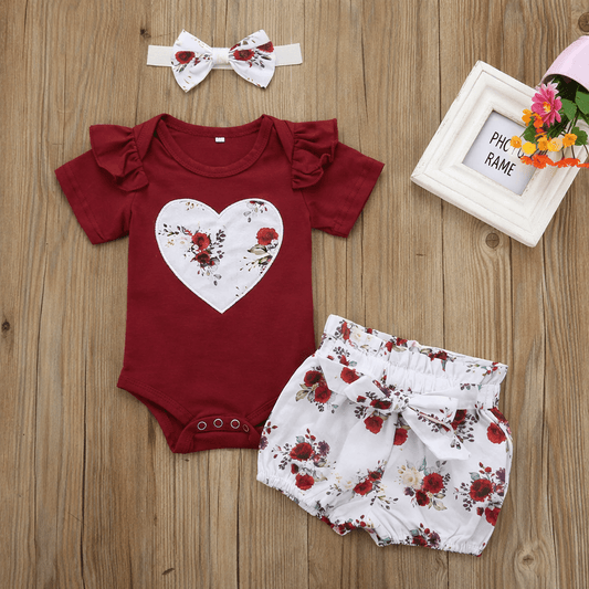 Completo Ricamato A Manica Corta Per Bambina